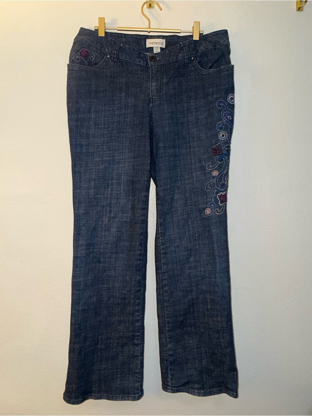 VTG Y2K Venezia Lane Bryant Embroidered Beaded Jeans Size 14 Average Boho